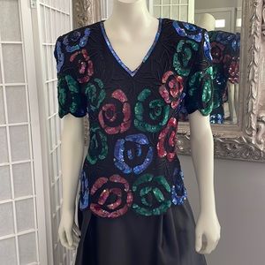 Stenay Vintage Red, Green, Blue Sequin Top PP